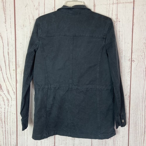 Lucky Brand M Medium Navy Blue Denim Jacket Pockets Button Zip Distressed Faded - Picture 6 of 8