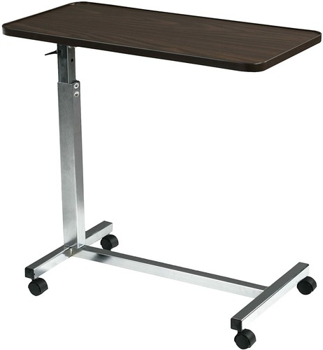 Adjustable Overbed Bedside Table Medical Hospital Bed Wheelchair Tray Chrome - Picture 5 of 6