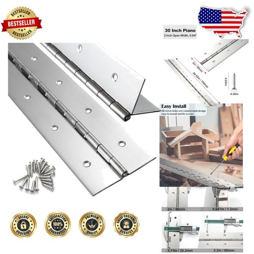 2 Pack Heavy Duty 30" Stainless Steel Piano Hinge - Silent, Durable & Versatile