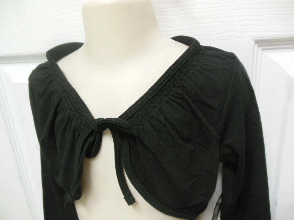 Bloch Negro Niñas Ahumado Manga Larga Top Corbata Frontal Top Encogerse de hombros CZ9006 talla 6x-7 Foto 4 de 4