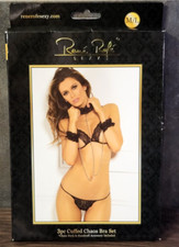 Rene Rofe 3pc Cuffed Chaos Bra Set M/L medium/large black panty/bra