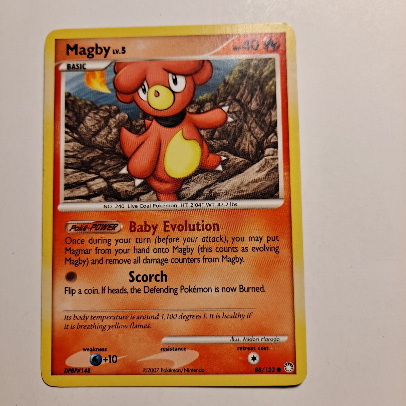 Magby Pokemon Card Lv 5 Hp 40 2007 88/123