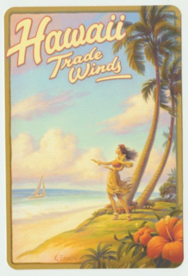 Postcard Hawaii Trade Winds Hula Dancer Girl Beach Sailboat 6x4