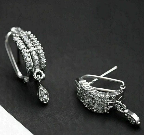 2Ct Round Simulated Diamond Drop & Dangle Earrings 14K White Gold Plated - Picture 3 of 3