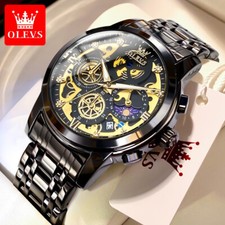 OLEVS Men's Watches Luxury Original Waterproof Quartz Gold Skeleton 24 Hour