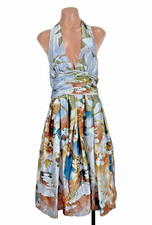 Adrianna Papell Occasions Blue Floral Halter Sequin Dress Fit Flare y2k 6 Summer