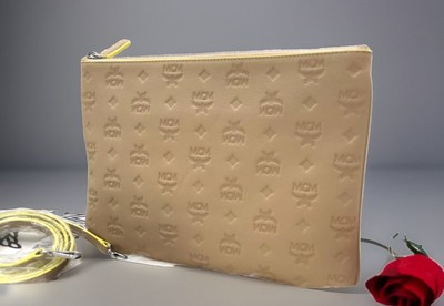 AUTH NWT MCM Klara Medium Monogram Logo Leather Clutch Crossbody Bag