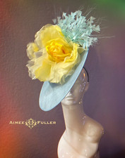 Kentucky Derby Hat Yellow Rose Soft Powder Blue Fascinator Mother of Bride Hats