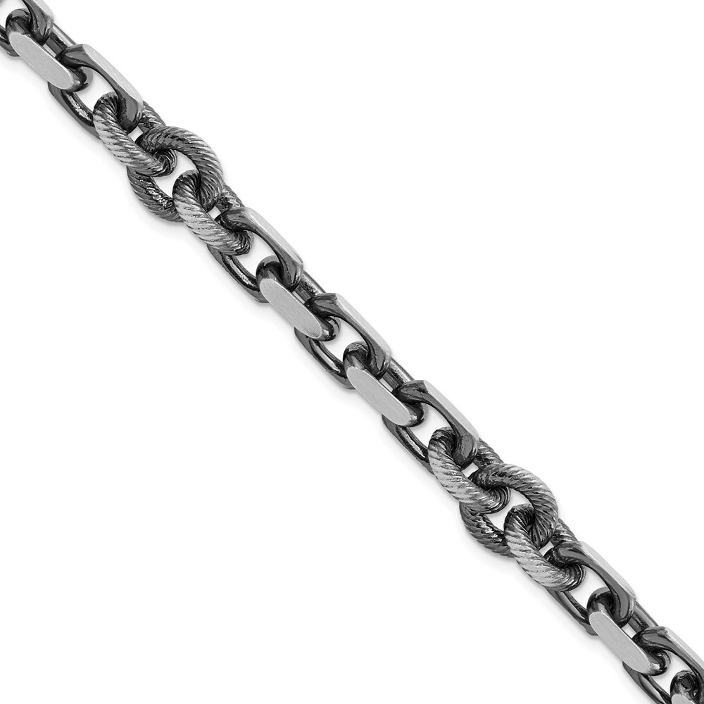 Italian Rounded Box and Byzantine Chain Bracelet Black Rhodium Finished Silver Brushed Italian Rounded Box and Byzantine Chain Bracelet Black Rhodium Finished Silver Brushed