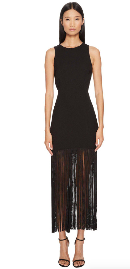 Vestido para mujer Prabal Gurung negro de policrepé sin mangas con flecos talla 8 L80321