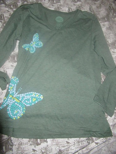 Nuevo con etiquetas Life is Good Verde Mariposa Manga Larga Camiseta Damas XS Envío Gratuito