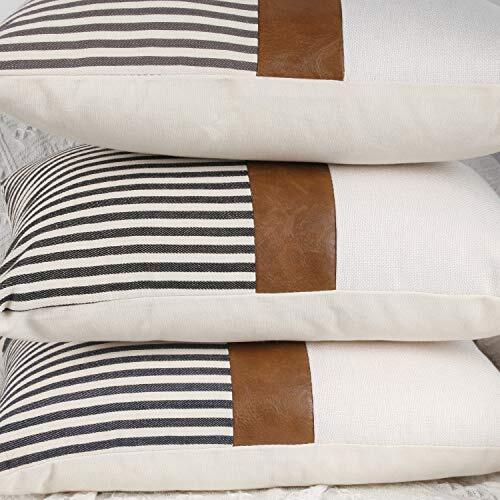 Set of 2 Farmhouse Decor Stripe Patchwork Linen Throw Pillow 18x18 inch Black - Picture 5 of 6