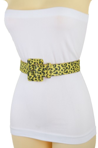 Mujer Amarillo Leopardo Negro Animal Estampado Banda Belt Hip Cintura Alta Plaza - Imagen 24 de 24