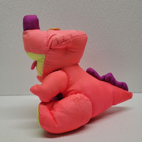 Vintage Fisher Price Baby Dino Puffalump Plush Orange Pink Dinosaur Squeaks - Picture 7 of 16