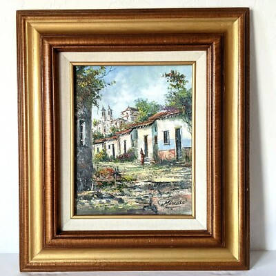Jose) J. MORALES O Spanish Town Mission Oil On Canvas
