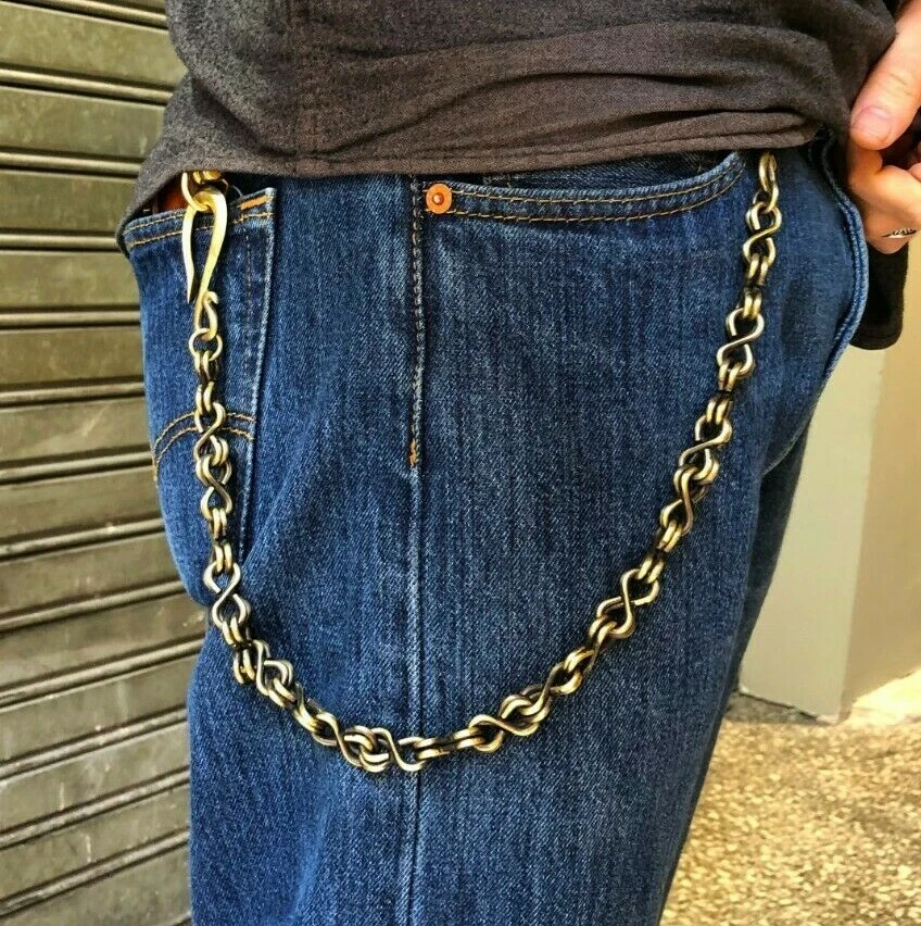 Cadena billetera de latón macizo infinita hecha a mano con gancho llavero de latón roca de motociclista Foto 3 de 3