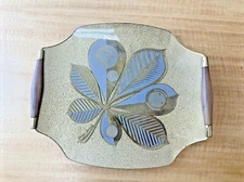 Vtg MCM Georges Briard Glass Serving Tray Chestnut Leaf Gold 12.5"