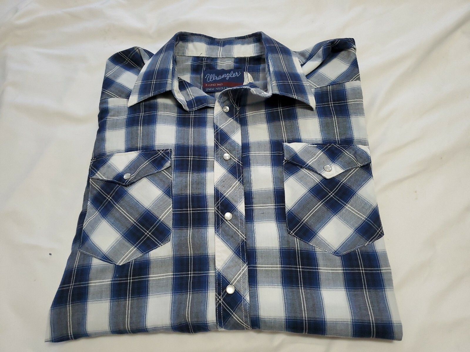 WRANGLER Western Plaid White Pearl Snap L/S Rockabilly EX Long Tail Shirt