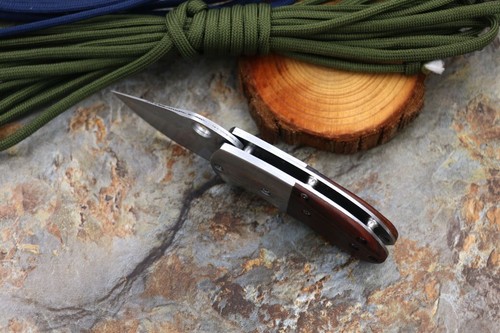 Cuchillo Plegable de Bolsillo Hoja Damasco Mango de Madera Portátil Exterior Camping EDC - Imagen 3 de 9