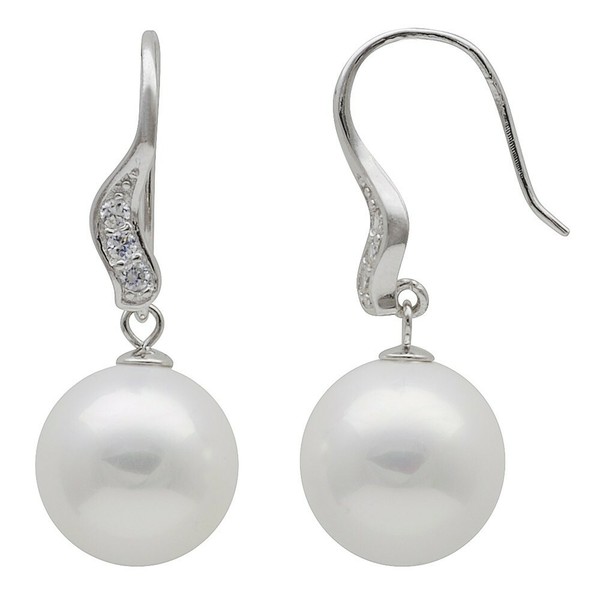 Ohrringe OhrhäNger GroßE Perlen Muschelkernperlen & Zirkonia Weiß 925 Silber-image