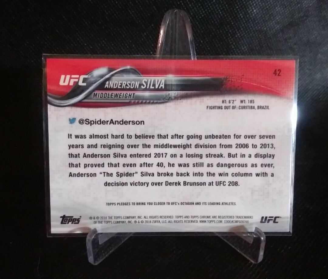 2018 Topps Chrome UFC Anderson Silva X-Fractor Refractor Card SSP #42