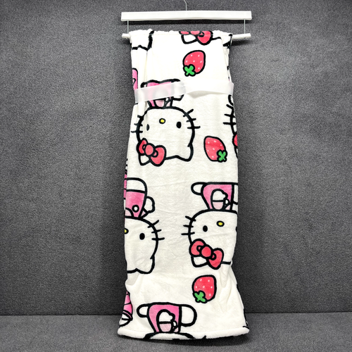 Hello Kitty Blanket White & Pink Logo Strawberry Super Soft Throw 50" X 70" New - Picture 6 of 13