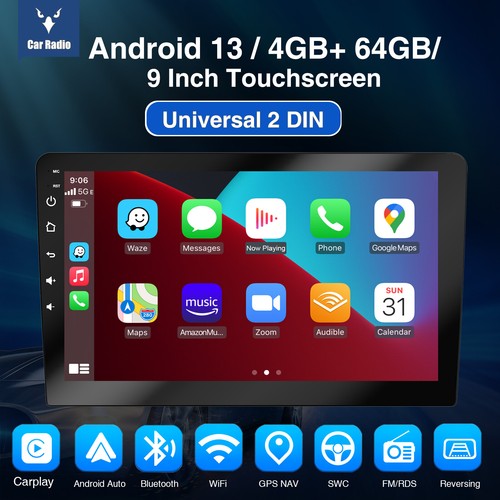 4G+64G 9" Android 13 CarPlay Doble 2 DIN Coche Estéreo GPS Navegación FM con AHD - Imagen 2 de 14