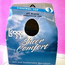Leggs Sheer Energy Pantyhose Jet Black Control Top Enhanced Toe size A small New