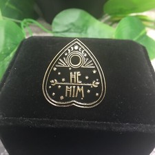 Pronoun Badges Pin Gender Identity 1" Black Gold Enamel Button New He/Him