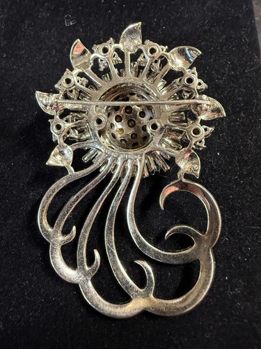PENNINO Sterling Silber Rosa & Kristall Strass Art Deco Sunburst Floral Pin - Bild 6 von 8