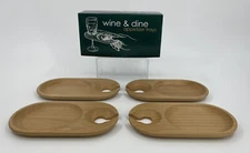 "Wine and Dine" Appetizer Tray & Wine Holder in Alder Wood Set of 4 New NIP