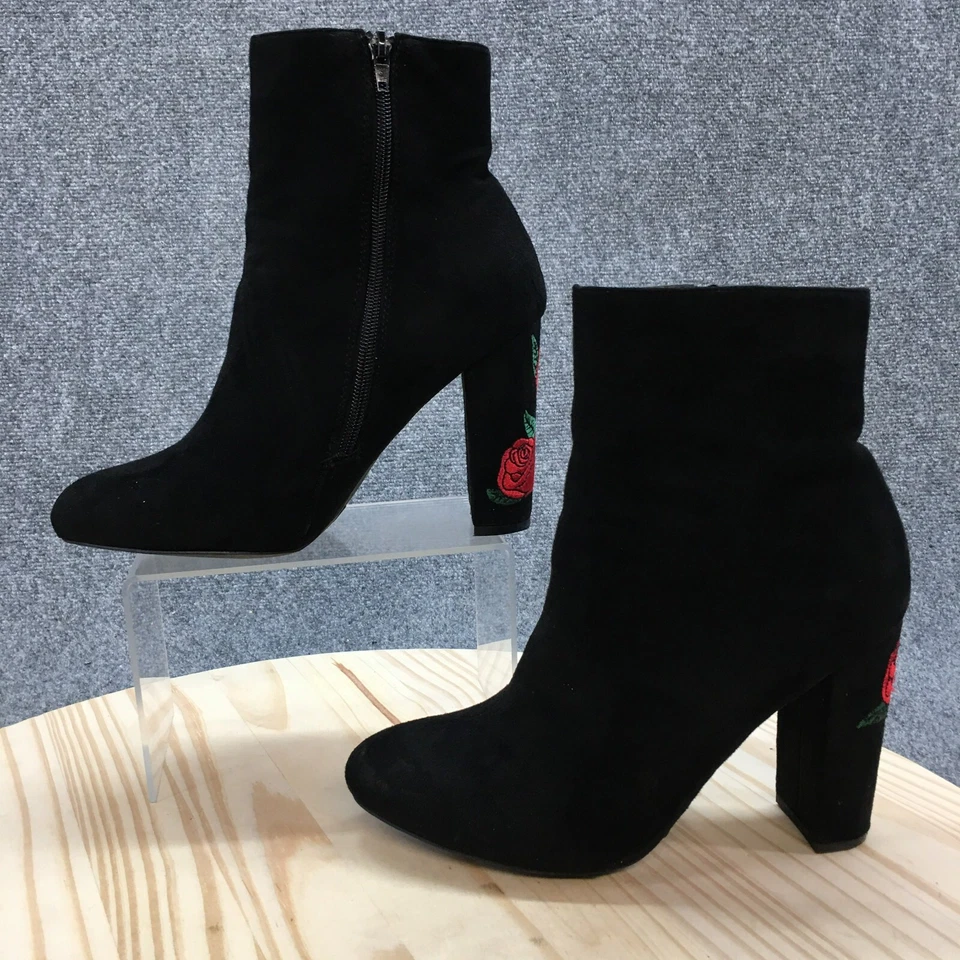 Wild Diva Botas Mujer 10 Botines Negro Imitación Cuero Tacón Estampado Rosa Foto 2 de 4