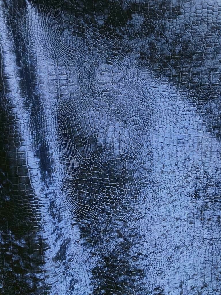 DARK BLUE ALLIGATOR CROCODILE EMBOSSED CHENILLE VELVET FABRIC (56 