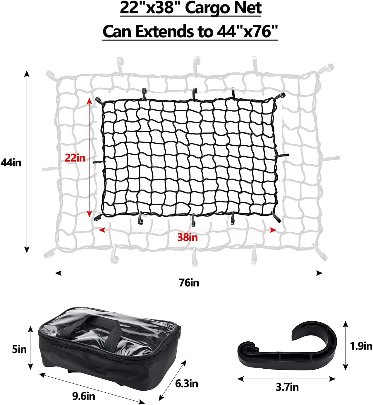 2’X3’ Bungee Cargo Net Stretches to 4'X6' for Truck Bed,Pickup Bed,Trailer,Motor