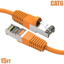 15FT Cat6 RJ45 Network Ethernet Router SSTP Shielded Patch Cable 26AWG Orange