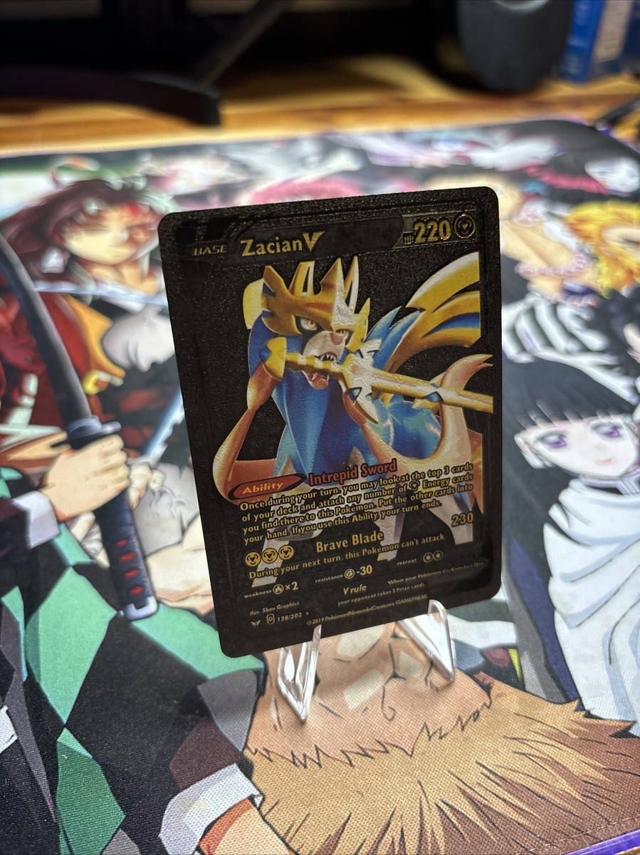 Pokemon Zacian V 220HP Black Foil Fan Art Card 138/202 | eBay