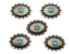 Southwest Style Oval Conchos Synthetic Turquoise 1 3/4"x 1 3/8" Aged Brass 5 pcs