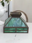 Antique  Green Slag Glass Arts & Crafts Mission Style Lamp Shade Tiffany Style