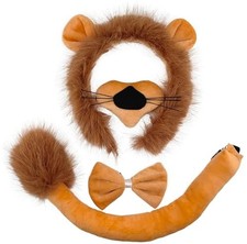 Lion Ears Headband With Tail Nose Bow Tie, Lion Costume Lion Tail and Ears