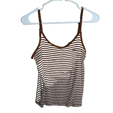 Victoria's Secret Pink Tank Top Women's Medium Baby Cami Cropped Brown Striped
