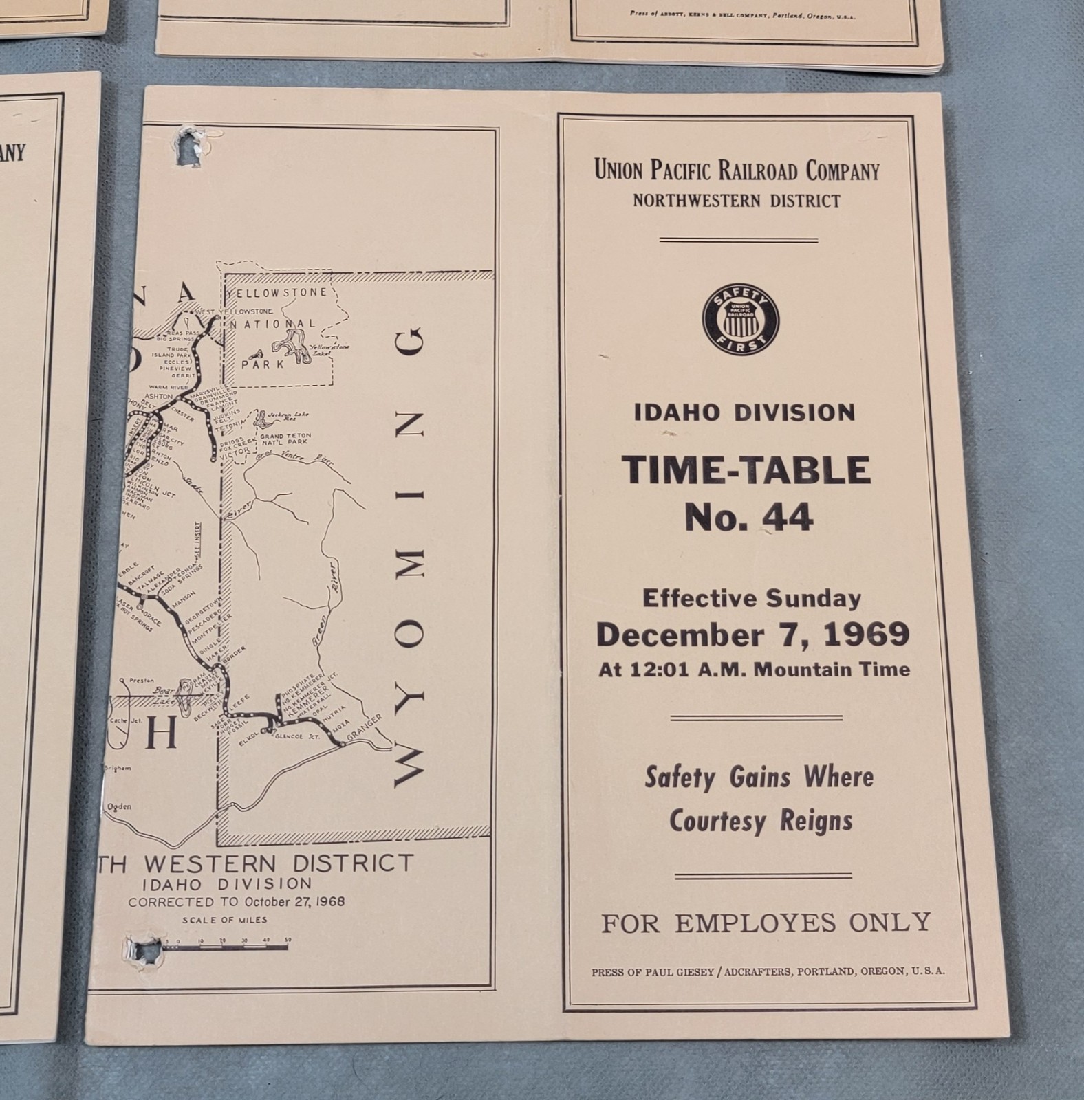 1960's UNION PACIFIC RAILROAD Assorted IDAHO DIVISION Employee TIME TABLE Lot
