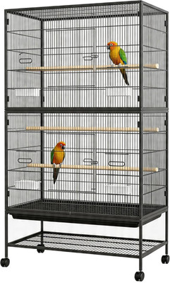 61 Inch Large Bird Flight Cage Rolling Parrot Cage with Storage Shelf for Mid-Si