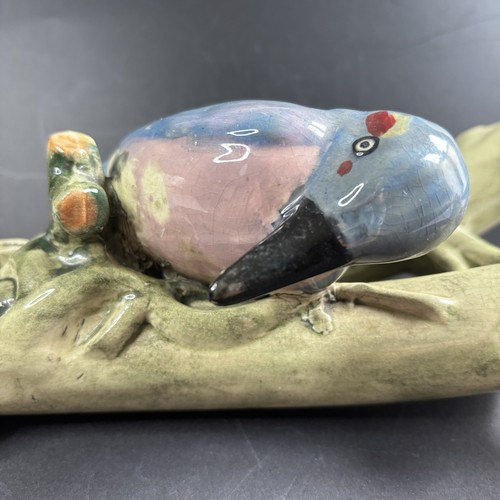 WELLER POTTERY BRIGHTON KINGFISHER WALL HANGING W/ DOUBLE VASES....RARE - Picture 15 of 23