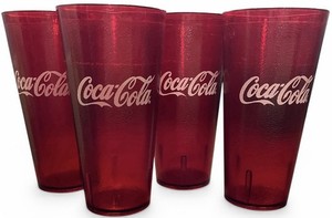 Vintage Coca Cola Red Plastic Restaurant Tumblers Cups Set Of 4 GET Houston TX 