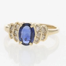 Bague de mariage diamant saphir bleu taille ovale 1,97 ct or jaune massif 14 ...