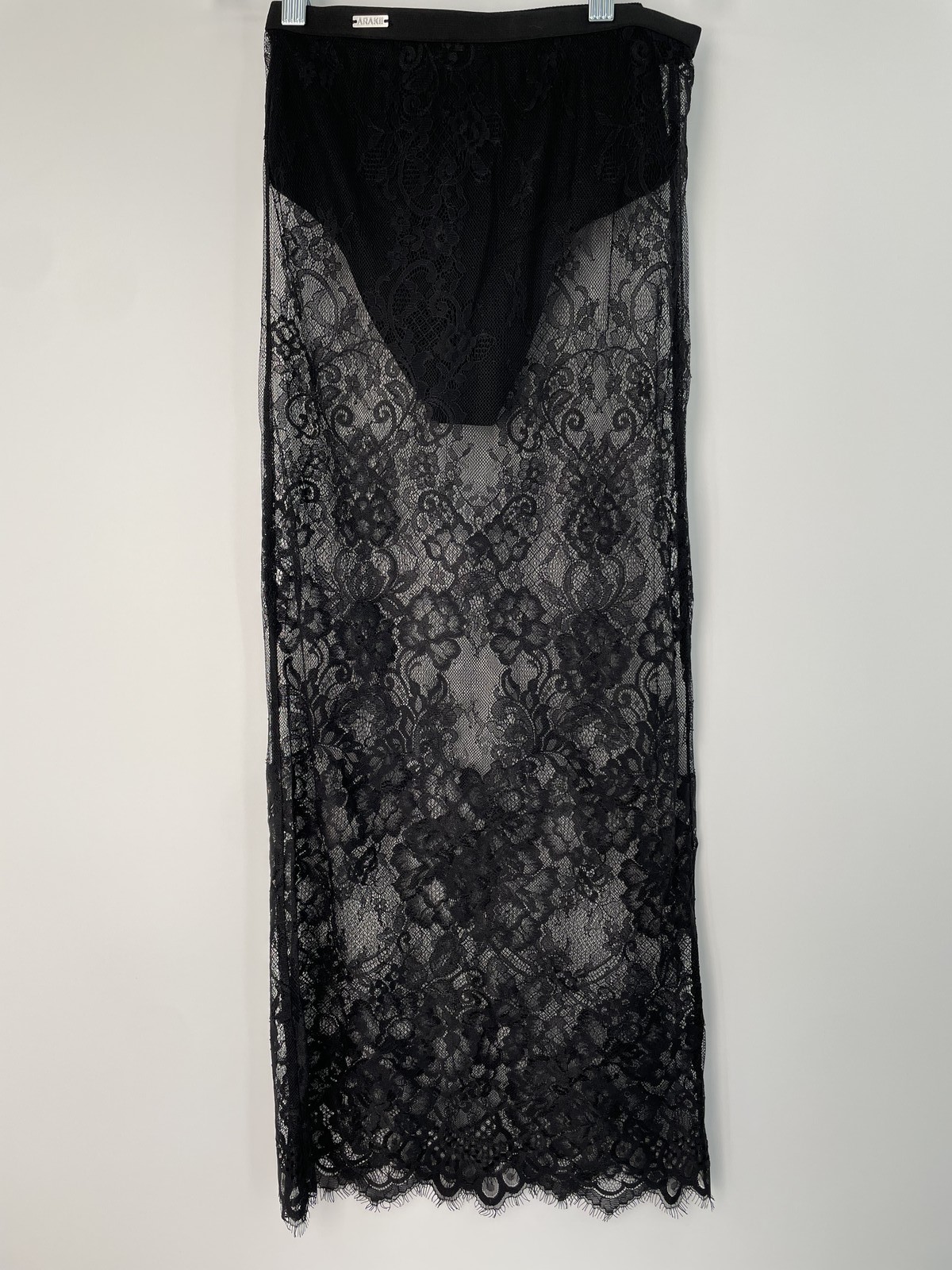 Arakii Womens Midi Skirt Black Size XS Sheer Lace Underwear Set Mid Rise