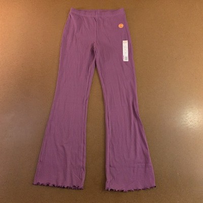 Jumping Beans Girls Size 12 Purple Rib Knit Lettuce Hem Flare Leg Pants NWT