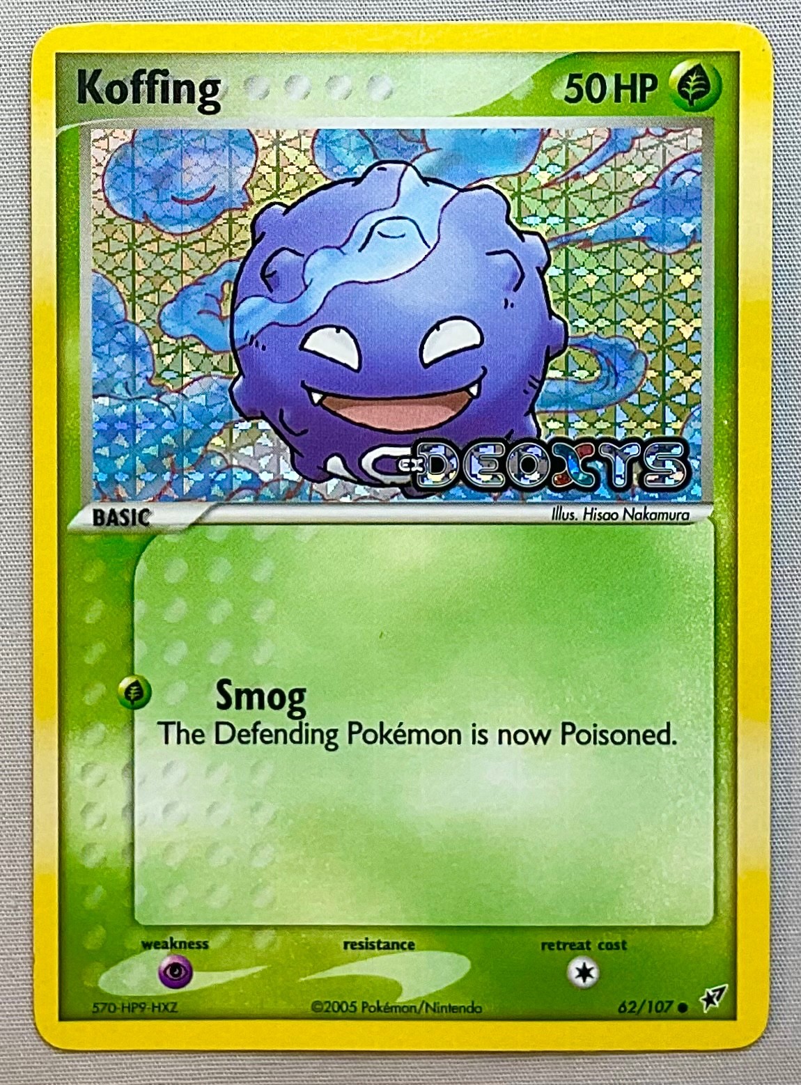 Pokémon Koffing #62/107 Reverse Holo Common - 2005 EX Deoxys - NM to MT Cond.