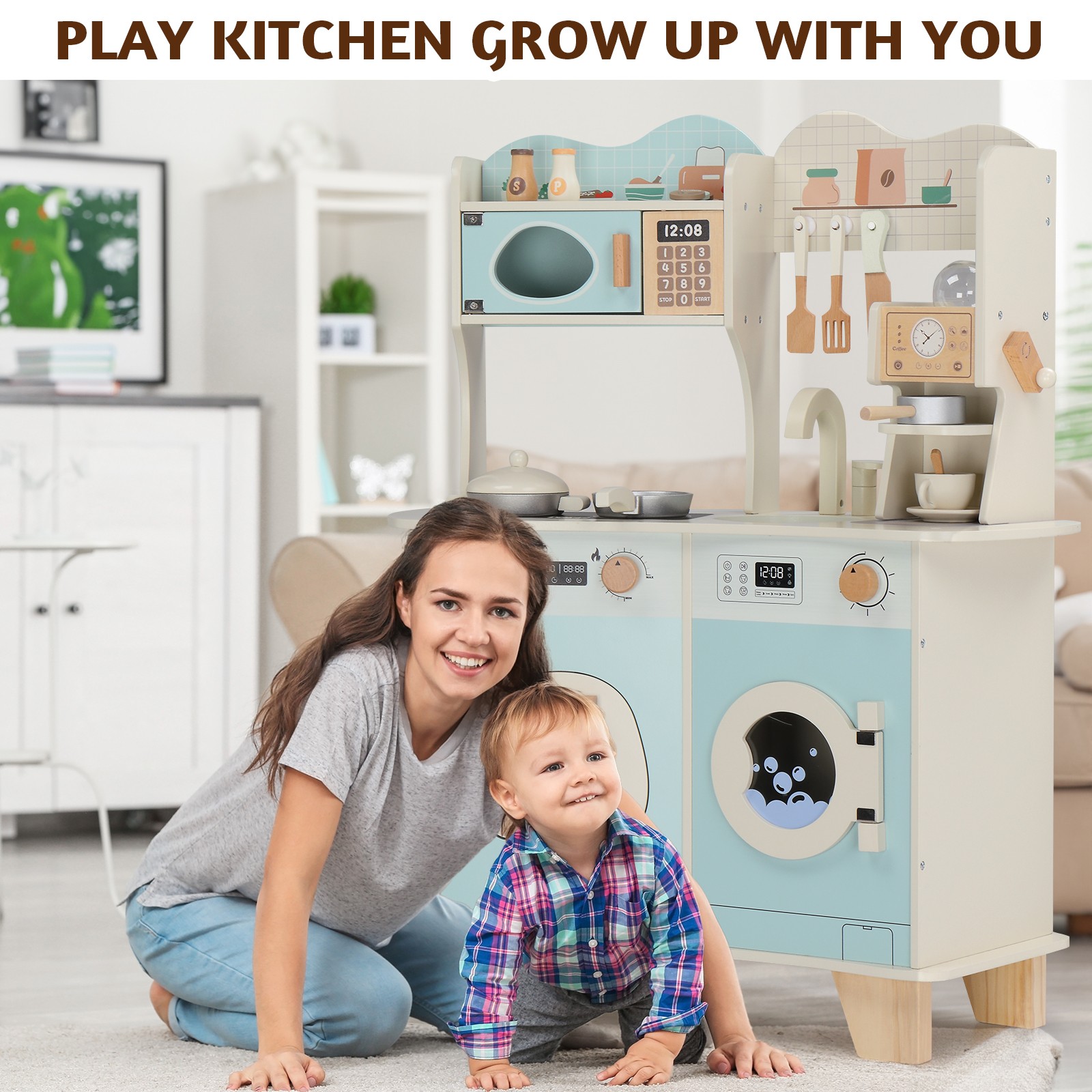 LALAHO Kitchen Set Pretend Play Food Toys With Oven Cookware Accessories Playset