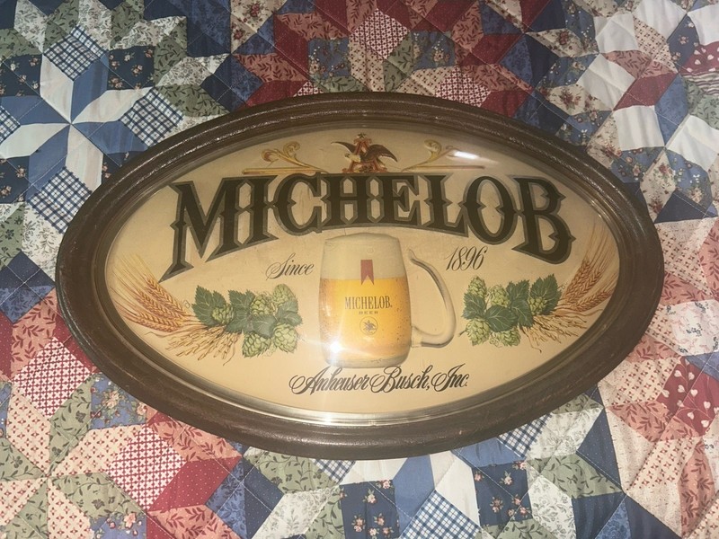 Michelob Beer Vintage Oval Bubble Front Wall Sign for Mancave or Garage